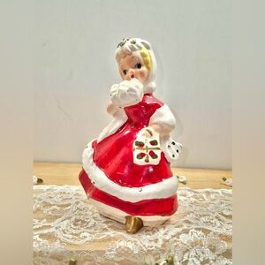 Vintage Porcelain Shopper Girl - KRIESS MCM Christmas Shopping Lady RARE Figure